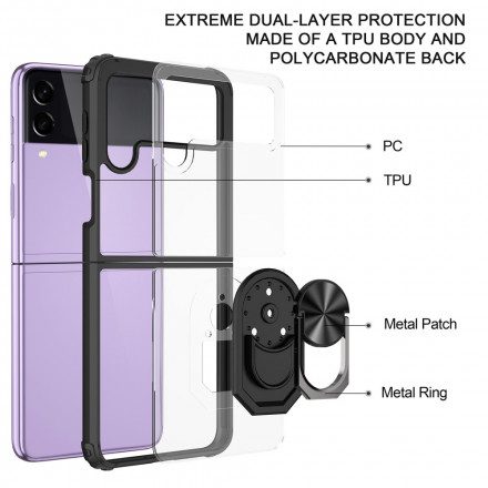 Folio-fodral Skal För Samsung Galaxy Z Flip 3 5G Läderfodral Transparent Metallring