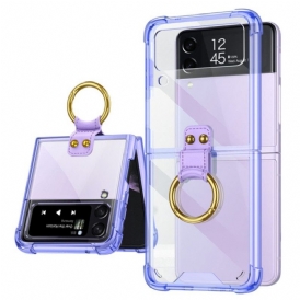 Folio-fodral Skal För Samsung Galaxy Z Flip 3 5G Läderfodral Transparent Ring-support Gkk