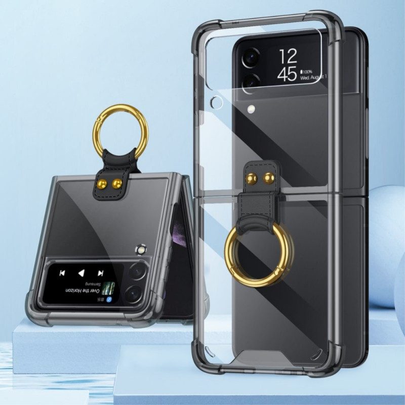Folio-fodral Skal För Samsung Galaxy Z Flip 3 5G Läderfodral Transparent Ring-support Gkk