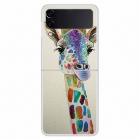 Folio-fodral Skal För Samsung Galaxy Z Flip 4 Läderfodral Färgglad Giraff