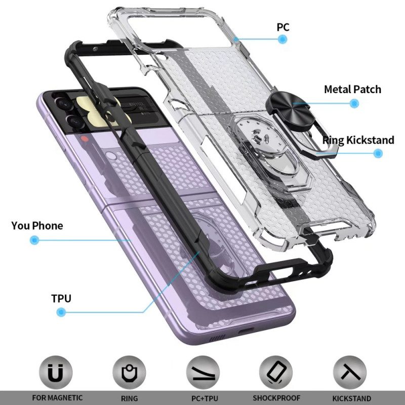 Folio-fodral Skal För Samsung Galaxy Z Flip 4 Läderfodral Honeycomb Med Ring-stöd