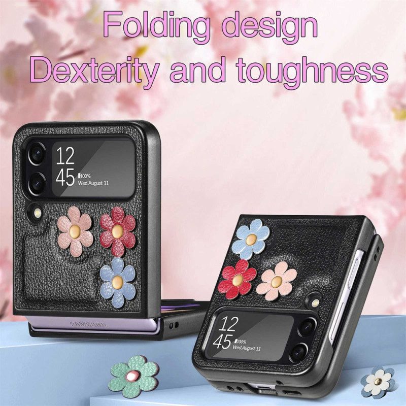 Folio-fodral Skal För Samsung Galaxy Z Flip 4 Läderfodral Imitationsläderblommor