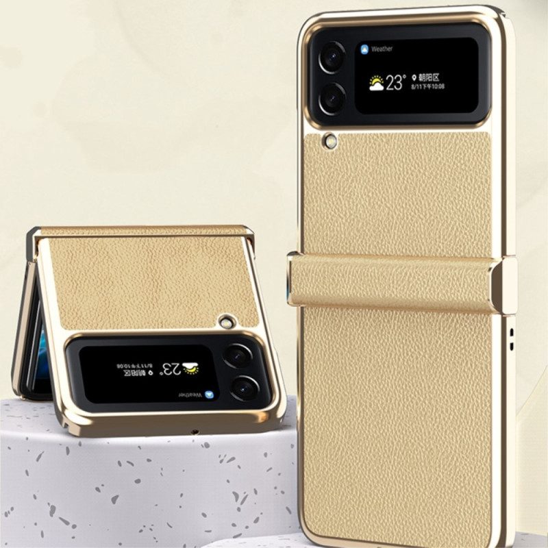 Folio-fodral Skal För Samsung Galaxy Z Flip 4 Läderfodral Litchi-lädermetallkanter
