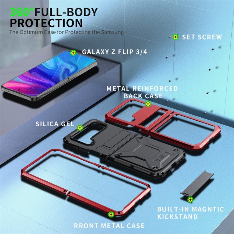Folio-fodral Skal För Samsung Galaxy Z Flip 4 Läderfodral Metal Och Handsfree Support