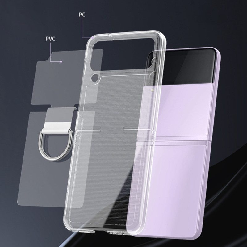 Folio-fodral Skal För Samsung Galaxy Z Flip 4 Läderfodral Transparent Med Ring