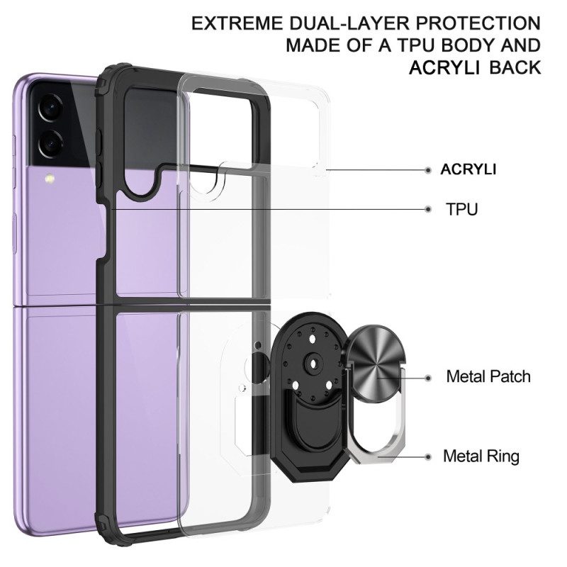 Folio-fodral Skal För Samsung Galaxy Z Flip 4 Läderfodral Transparent Metallring