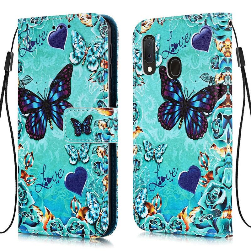Läderfodral För Samsung Galaxy A10e Gyllene Fjärilar