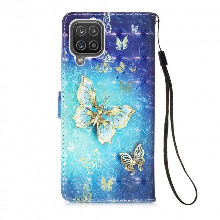 Läderfodral För Samsung Galaxy A12 / M12 Gyllene Fjärilar
