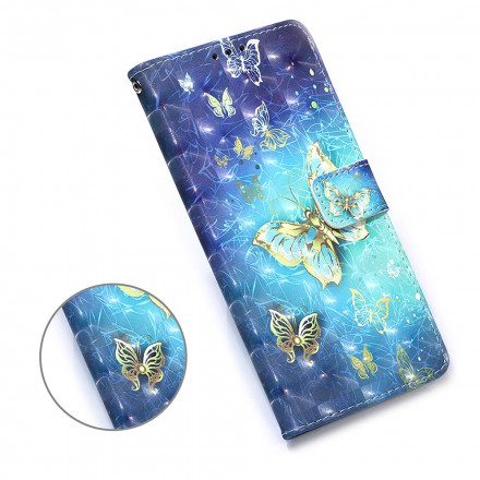 Läderfodral För Samsung Galaxy A12 / M12 Gyllene Fjärilar