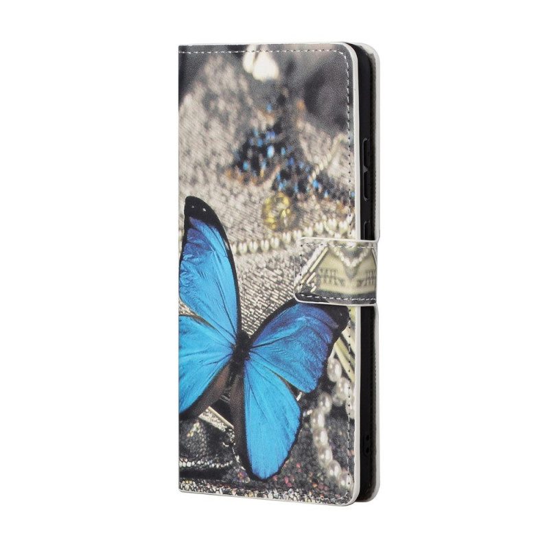 Läderfodral För Samsung Galaxy A13 5G Blå Fjäril