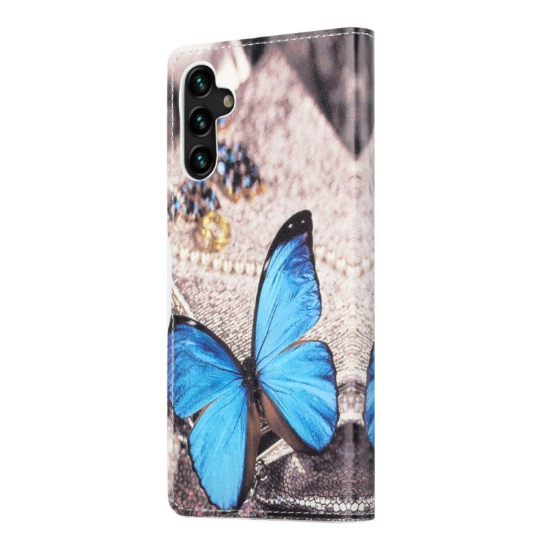 Läderfodral För Samsung Galaxy A13 5G Blå Fjäril