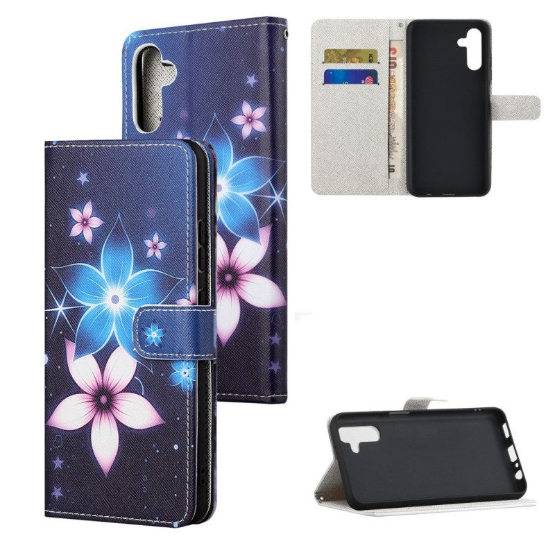 Läderfodral För Samsung Galaxy A13 5G Med Kedjar Lunar Strap Blommor