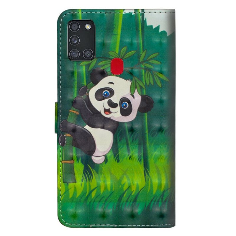 Läderfodral För Samsung Galaxy A21s Panda Och Bambu