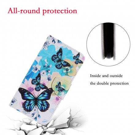 Läderfodral För Samsung Galaxy A22 5G Fjärilar Och Sommarblommor