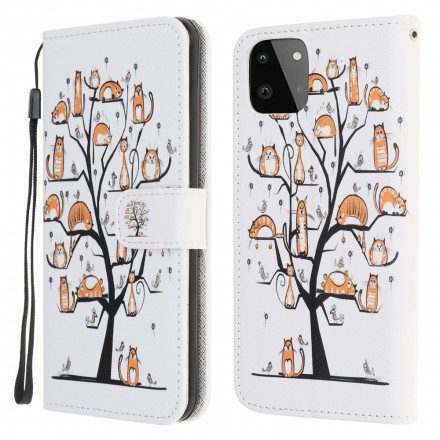 Läderfodral För Samsung Galaxy A22 5G Med Kedjar Funky Cats Strappy