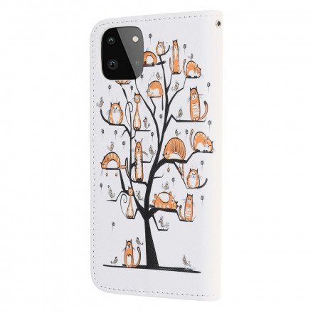 Läderfodral För Samsung Galaxy A22 5G Med Kedjar Funky Cats Strappy