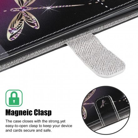 Läderfodral För Samsung Galaxy A22 5G Med Kedjar Thongtrollsländor