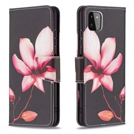 Läderfodral För Samsung Galaxy A22 5G Rosa Blomma