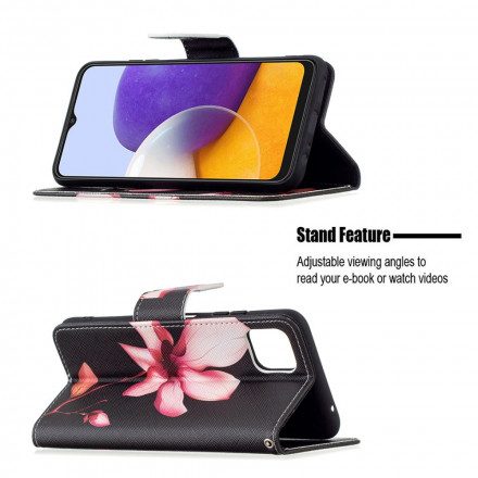 Läderfodral För Samsung Galaxy A22 5G Rosa Blomma
