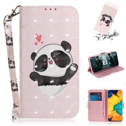 Läderfodral För Samsung Galaxy A30 / A20 Med Kedjar Panda Love Strap