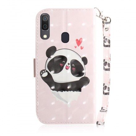 Läderfodral För Samsung Galaxy A30 / A20 Med Kedjar Panda Love Strap