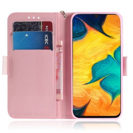 Läderfodral För Samsung Galaxy A30 / A20 Med Kedjar Panda Love Strap