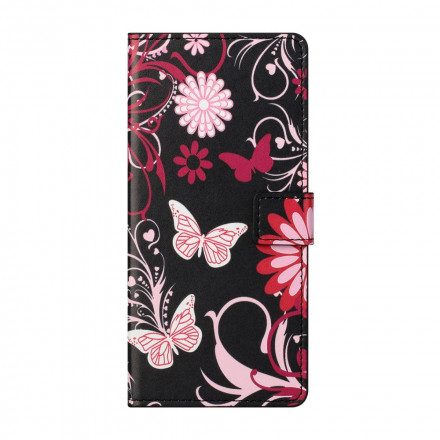 Läderfodral För Samsung Galaxy A32 4G Fjärilar Och Blommor