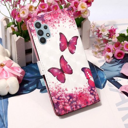 Läderfodral För Samsung Galaxy A32 4G Röda Fjärilar