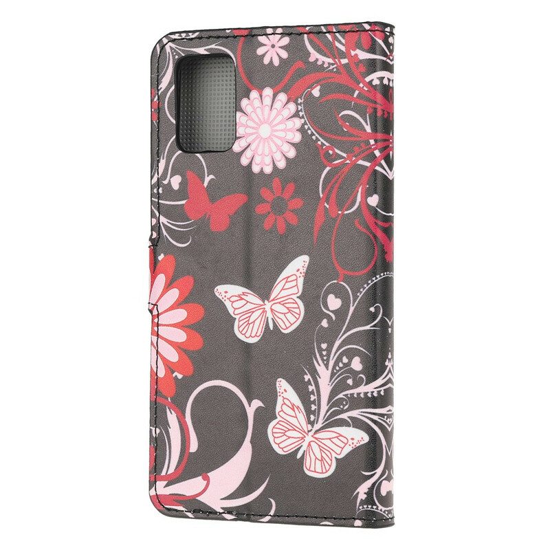 Läderfodral För Samsung Galaxy A52 4G / A52 5G / A52s 5G Fjärilar Och Blommor