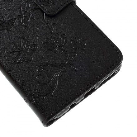 Läderfodral För Samsung Galaxy A7 Med Kedjar Fjärilar Och Remblommor