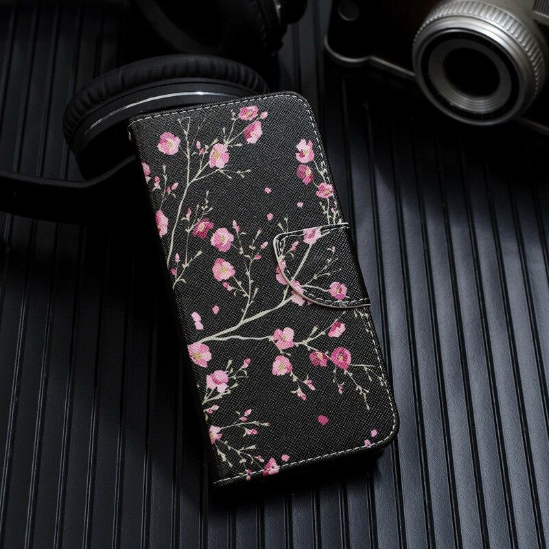 Läderfodral För Samsung Galaxy A70 Med Kedjar Blommigt Med Avtagbar Rem