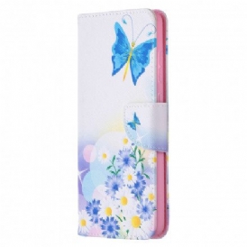 Läderfodral För Samsung Galaxy A72 4G / 5G Målade Fjärilar Och Blommor