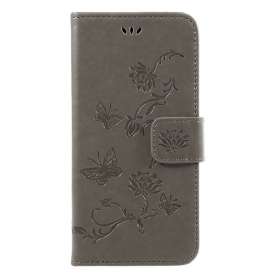 Läderfodral För Samsung Galaxy J3 2017 Asiatiska Fjärilar Och Blommor
