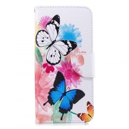 Läderfodral För Samsung Galaxy J4 Plus Målade Fjärilar Och Blommor