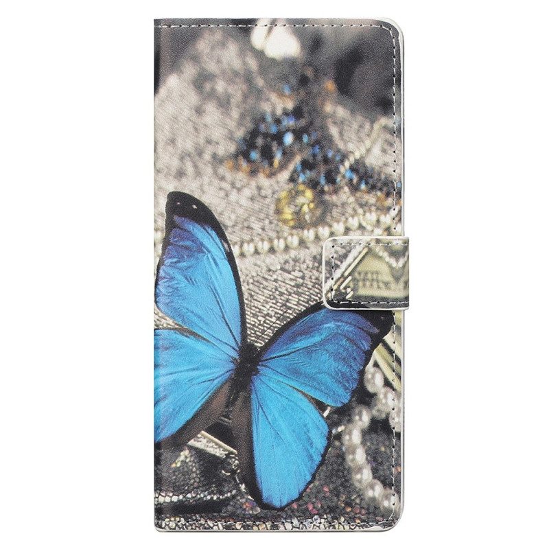 Läderfodral För Samsung Galaxy M23 5G Blå Fjäril