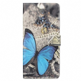 Läderfodral För Samsung Galaxy M23 5G Blå Fjäril
