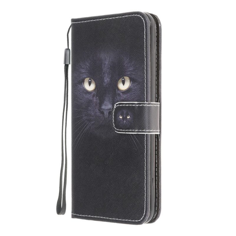 Läderfodral För Samsung Galaxy M32 Med Kedjar Thong Black Cat Eyes