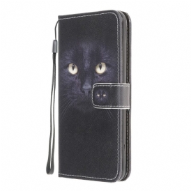 Läderfodral För Samsung Galaxy M32 Med Kedjar Thong Black Cat Eyes