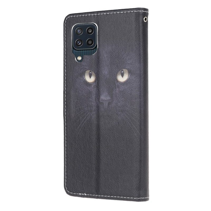 Läderfodral För Samsung Galaxy M32 Med Kedjar Thong Black Cat Eyes