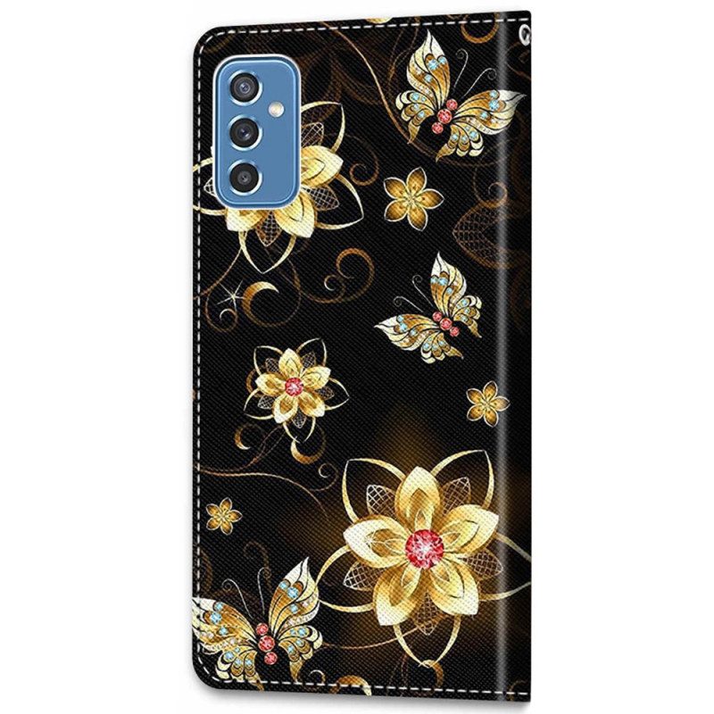 Läderfodral För Samsung Galaxy M52 5G Blommor Och Malar