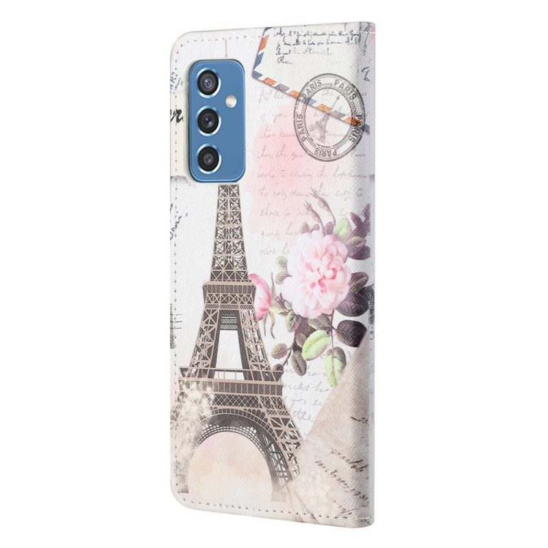 Läderfodral För Samsung Galaxy M52 5G Retro Eiffeltorn