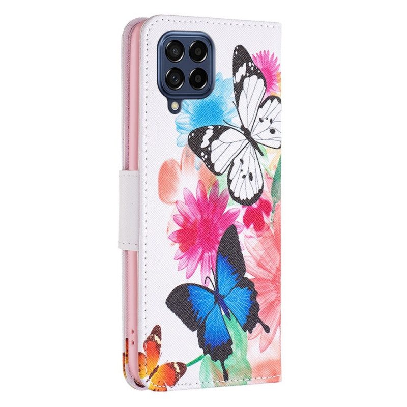 Läderfodral För Samsung Galaxy M53 5G Fjärilar Fjärilar