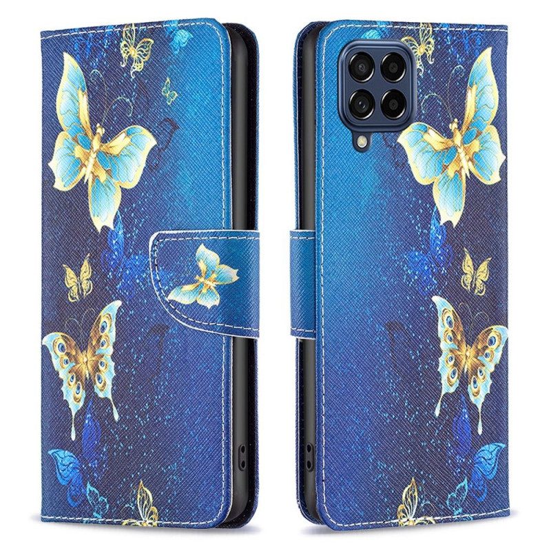 Läderfodral För Samsung Galaxy M53 5G Gyllene Fjärilar