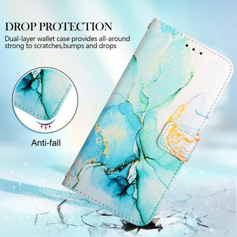 Läderfodral För Samsung Galaxy M53 5G Marmor Med Rem