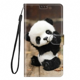 Läderfodral För Samsung Galaxy M53 5G Med Kedjar Lilla Panda Med Rem