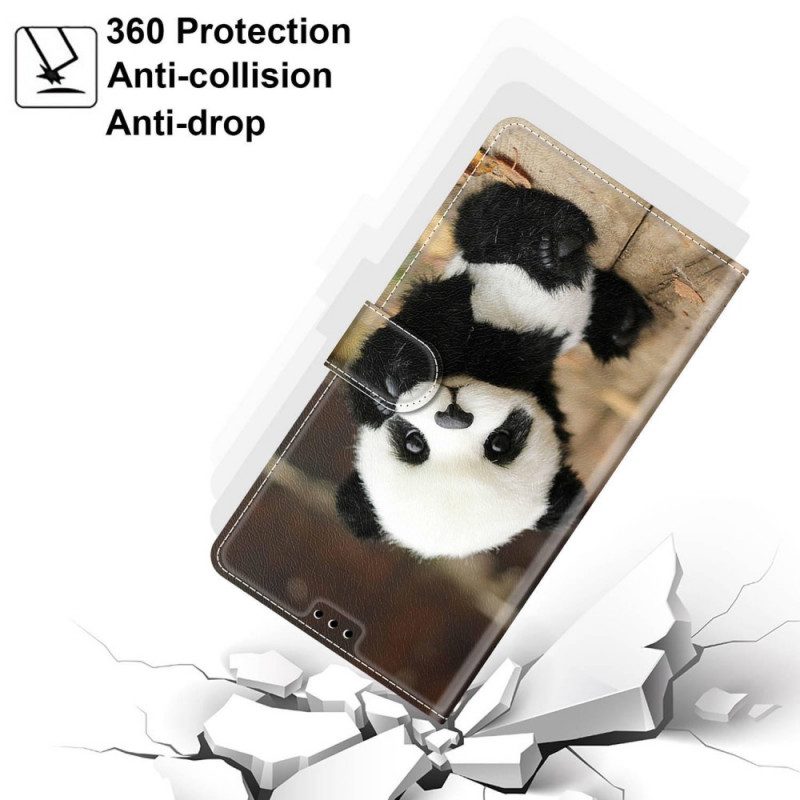 Läderfodral För Samsung Galaxy M53 5G Med Kedjar Lilla Panda Med Rem