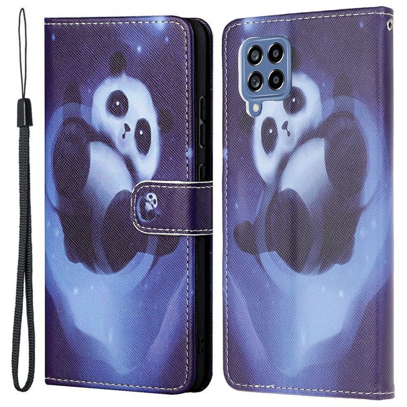 Läderfodral För Samsung Galaxy M53 5G Med Kedjar Space Panda Med Rem