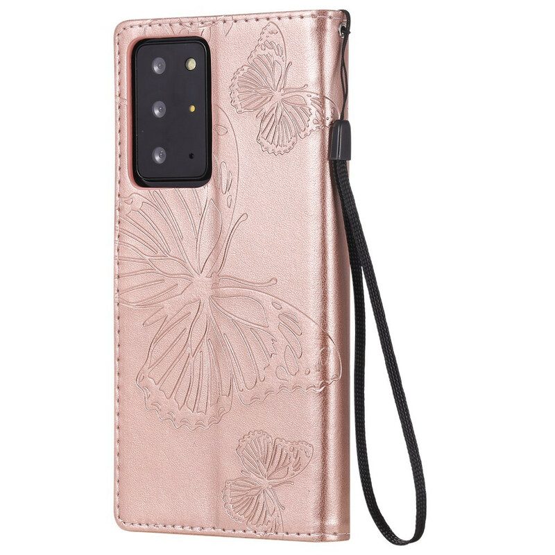 Läderfodral För Samsung Galaxy Note 20 Ultra Med Kedjar Jätte Strappy Fjärilar