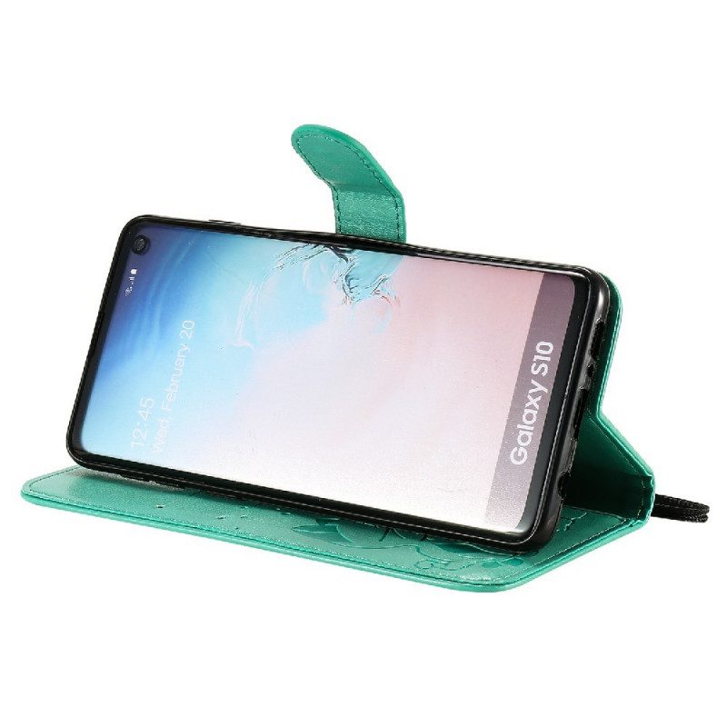 Läderfodral För Samsung Galaxy S10 Med Kedjar Katt Och Bi Med Rem
