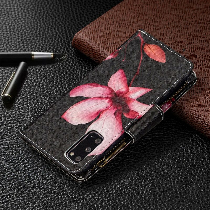 Läderfodral För Samsung Galaxy S20 Ficka Med Dragkedja För Blommor